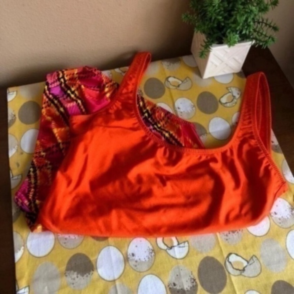 Valentino vintage orange plaid 1-piece swimsuit